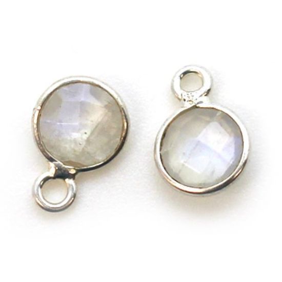 Wholesale Sterling Silver Bezel Charm Pendant - 7mm Tiny Circle Shape - Moonstone - June Birthstone