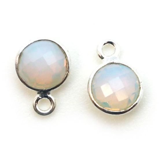 Wholesale Sterling Silver Bezel Charm Pendant - 7mm Tiny Circle Shape - Opalite - October Birthstone