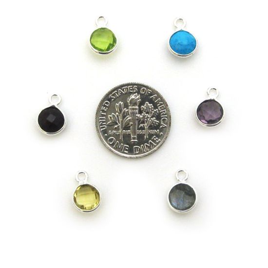 Wholesale Sterling Silver Bezel Charm Pendant - 7mm Tiny Circle Shape - Peridot - August Birthstone