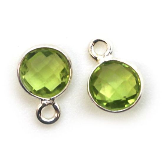 Wholesale Sterling Silver Bezel Charm Pendant - 7mm Tiny Circle Shape - Peridot - August Birthstone