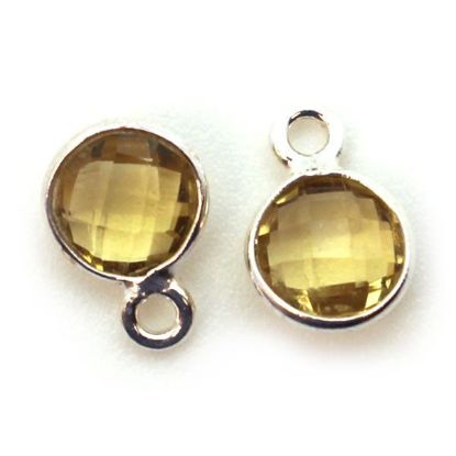 Wholesale Sterling Silver Bezel Charm Pendant - 7mm Tiny Circle Shape - Citrine - November Birthstone