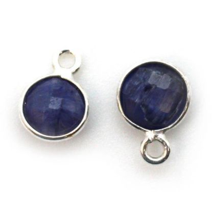 Wholesale Sterling Silver Bezel Charm Pendant - 7mm Tiny Circle Shape - Blue Sapphire Dyed - September Birthstone