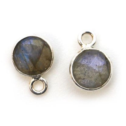 Wholesale Sterling Silver Bezel Charm Pendant - 7mm Tiny Circle Shape - Labradorite