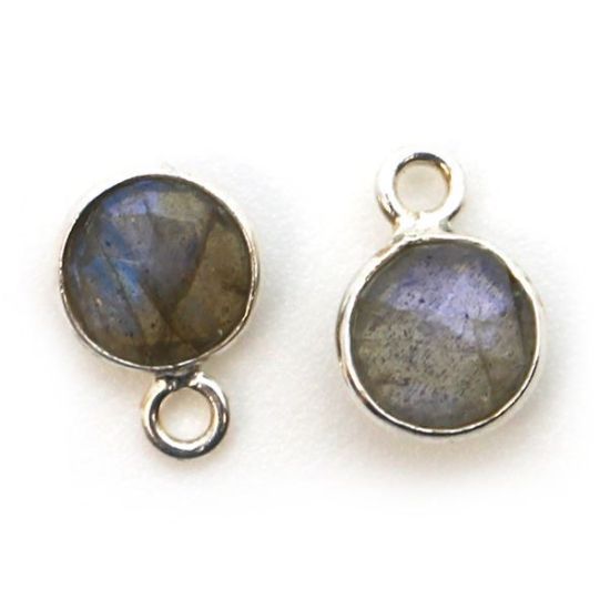 Wholesale Sterling Silver Bezel Charm Pendant - 7mm Tiny Circle Shape - Labradorite