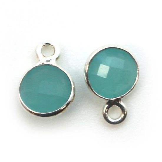 Wholesale Sterling Silver Bezel Charm Pendant - 7mm Tiny Circle Shape - Peru Chalcedony