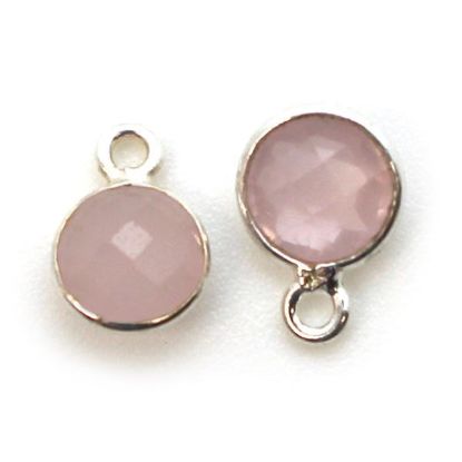 Wholesale Sterling Silver Bezel Charm Pendant - 7mm Tiny Circle Shape - Pink Chalcedony