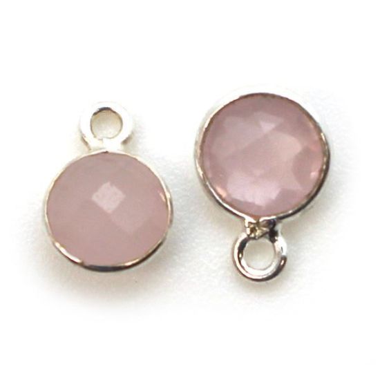 Wholesale Sterling Silver Bezel Charm Pendant - 7mm Tiny Circle Shape - Pink Chalcedony