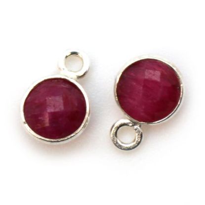 Wholesale Sterling Silver Bezel Charm Pendant - 7mm Tiny Circle Shape - Ruby Dyed - July Birthstone