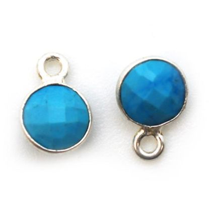 Wholesale Sterling Silver Bezel Charm Pendant - 7mm Tiny Circle Shape - Turquoise
