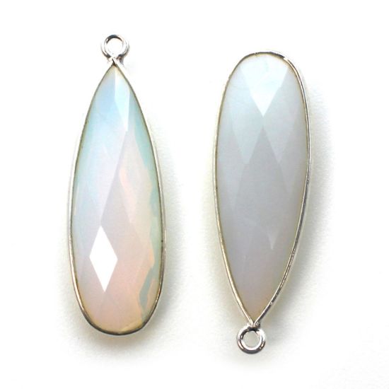 Wholesale Sterling Silver Bezel Charm Pendant - 34x11mm Elongated Teardrop - Opalite Quartz - October Birthstone