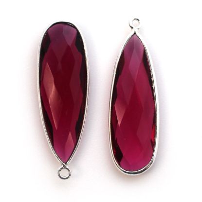 Wholesale Sterling Silver Bezel Charm Pendant - 34x11mm Elongated Teardrop - Rubellite Quartz