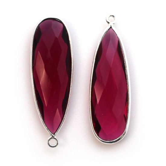 Wholesale Sterling Silver Bezel Charm Pendant - 34x11mm Elongated Teardrop - Rubellite Quartz