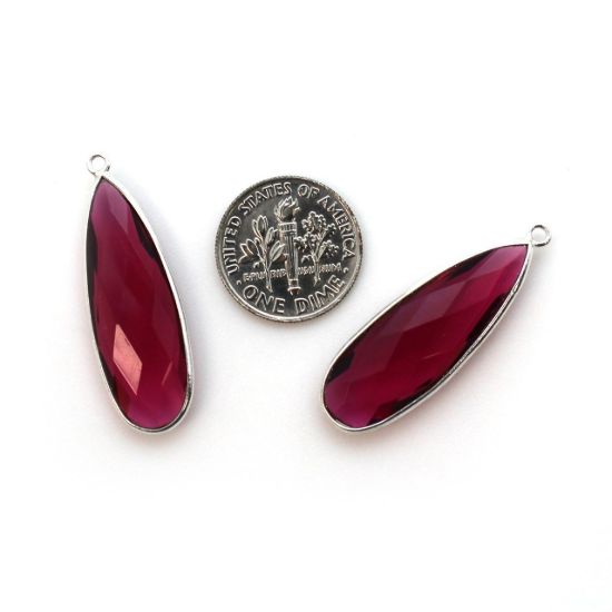 Wholesale Sterling Silver Bezel Charm Pendant - 34x11mm Elongated Teardrop - Rubellite Quartz	