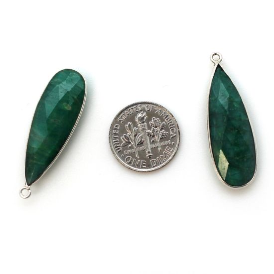 Wholesale Sterling Silver Bezel Charm Pendant - 34x11mm Elongated Teardrop - Emerald Dyed - May Birthstone