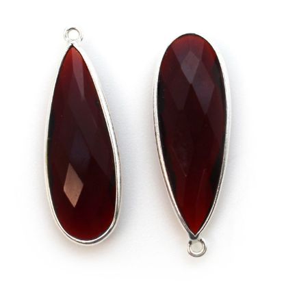 Wholesale Sterling Silver Bezel Charm Pendant - 34x11mm Elongated Teardrop - Garnet Quartz - January Birthstone