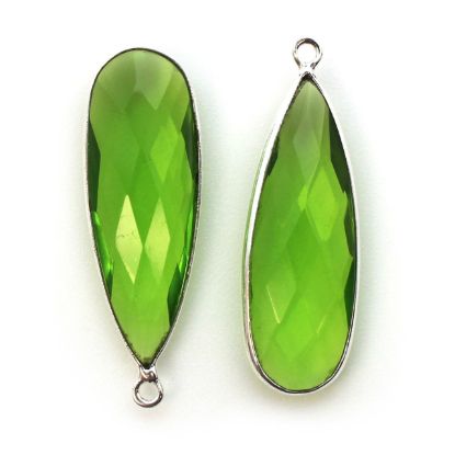 Wholesale Sterling Silver Bezel Charm Pendant - 34x11mm Elongated Teardrop - Peridot Quartz - August Birthstone