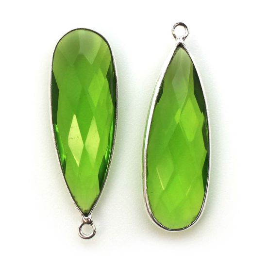 Wholesale Sterling Silver Bezel Charm Pendant - 34x11mm Elongated Teardrop - Peridot Quartz - August Birthstone