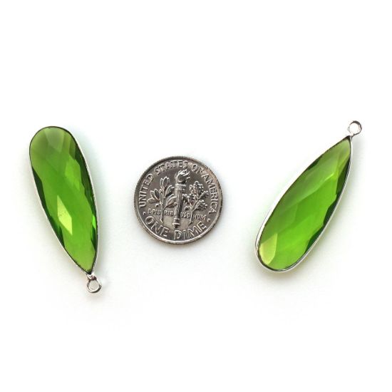 Wholesale Sterling Silver Bezel Charm Pendant - 34x11mm Elongated Teardrop - Peridot Quartz - August Birthstone