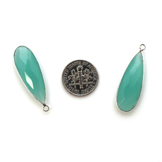 Wholesale Sterling Silver Bezel Charm Pendant - 34x11mm Elongated Teardrop - Peru Chalcedony 