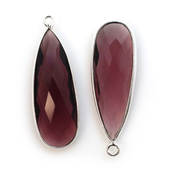 Wholesale Sterling Silver Bezel Charm Pendant - 34x11mm Elongated Teardrop - Pink Amethyst Quartz 