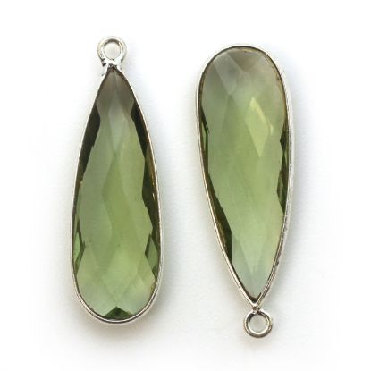 Wholesale Sterling Silver Bezel Charm Pendant - 34x11mm Elongated Teardrop - Green Amethyst Quartz