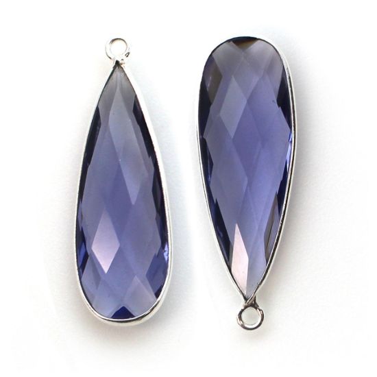 Wholesale Sterling Silver Bezel Charm Pendant - 34x11mm Elongated Teardrop - Iolite Quartz