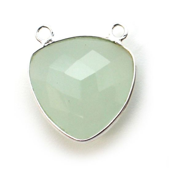 Wholesale Sterling Silver Bezel Gemstone Connector Pendant - 18mm Faceted Large Trillion Shape - Aqua Chalcedony