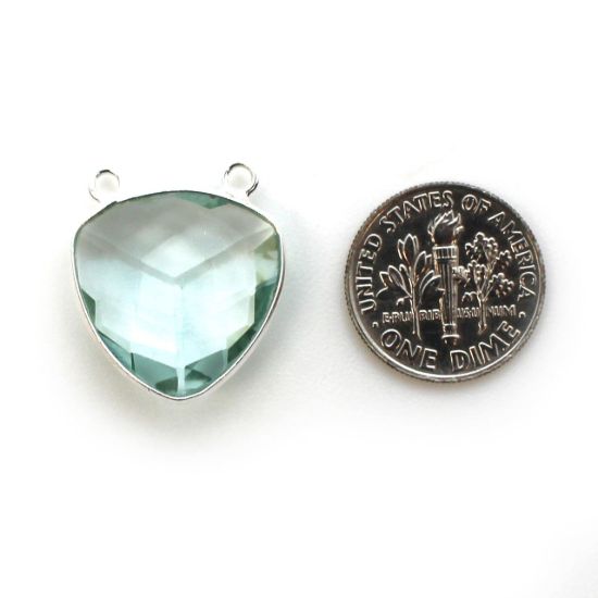 Wholesale Sterling Silver Bezel Gemstone Connector Pendant - 18mm Faceted Large Trillion Shape - Aqua Quartz - March Birthstone