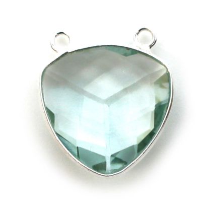 Wholesale Sterling Silver Bezel Gemstone Connector Pendant - 18mm Faceted Large Trillion Shape - Aqua Quartz - March Birthstone