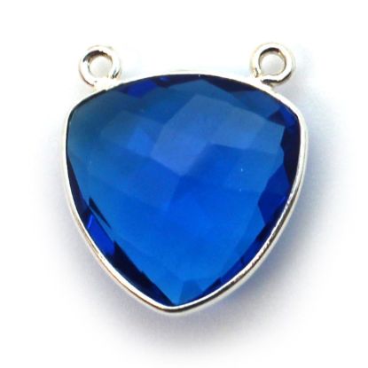 Wholesale Sterling Silver Bezel Gemstone Connector Pendant - 18mm Faceted Large Trillion Shape - Blue Quartz
