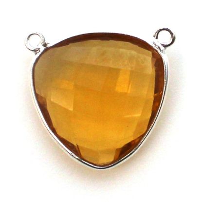 Wholesale Sterling Silver Bezel Gemstone Connector Pendant - 18mm Faceted Large Trillion Shape - Citrine Quartz - November Birthstone