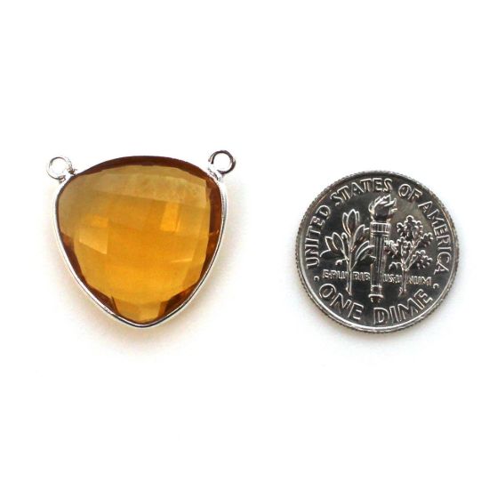 Wholesale Sterling Silver Bezel Gemstone Connector Pendant - 18mm Faceted Large Trillion Shape - Citrine Quartz - November Birthstone