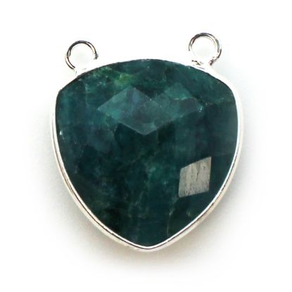 Wholesale Sterling Silver Bezel Gemstone Connector Pendant - 18mm Faceted Large Trillion Shape - Emerald Dyed - May Birthstone