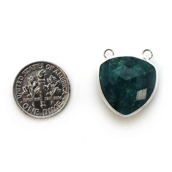 Wholesale Sterling Silver Bezel Gemstone Connector Pendant - 18mm Faceted Large Trillion Shape - Emerald Dyed - May Birthstone