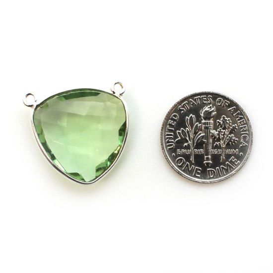 Wholesale Sterling Silver Bezel Gemstone Connector Pendant - 18mm Faceted Large Trillion Shape - Green Amethyst Quartz
