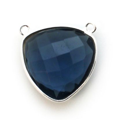 Wholesale Sterling Silver Bezel Gemstone Connector Pendant - 18mm Faceted Large Trillion Shape - Iolite Quartz