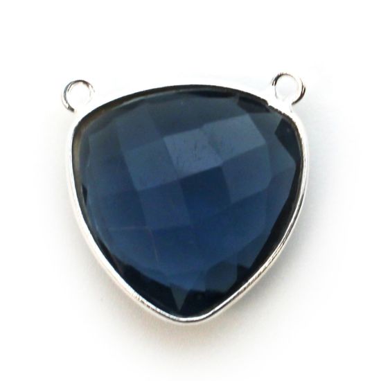 Wholesale Sterling Silver Bezel Gemstone Connector Pendant - 18mm Faceted Large Trillion Shape - Iolite Quartz