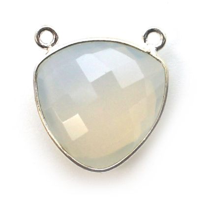 Wholesale Sterling Silver Bezel Gemstone Connector Pendant - 18mm Faceted Large Trillion Shape - Opalite Quartz - October Birthstone