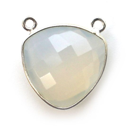 Wholesale Sterling Silver Bezel Gemstone Connector Pendant - 18mm Faceted Large Trillion Shape - Opalite Quartz - October Birthstone