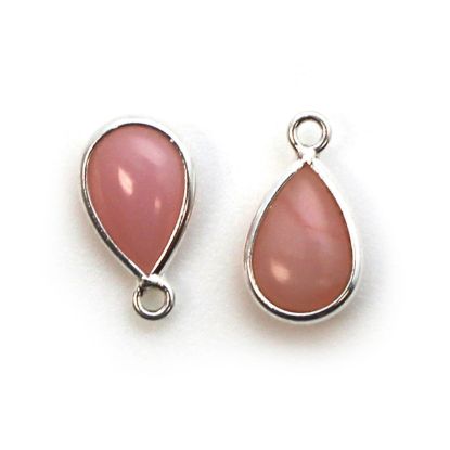Wholesale Bezel Charm Pendant - Sterling Silver Charm - Natural Pink Opal- Tiny Teardrop Shape - October Birthstone