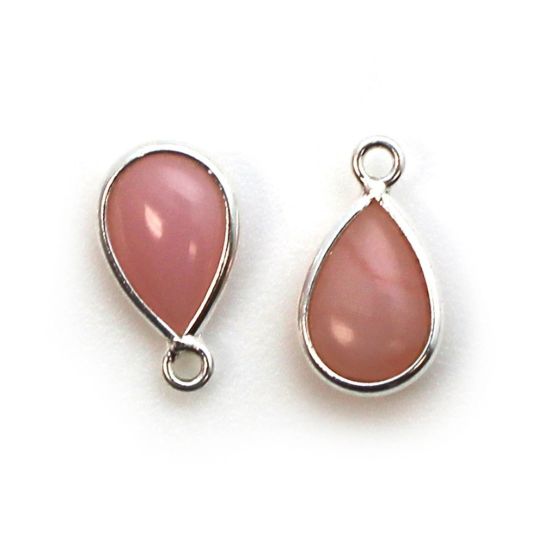 Wholesale Bezel Charm Pendant - Sterling Silver Charm - Natural Pink Opal- Tiny Teardrop Shape - October Birthstone