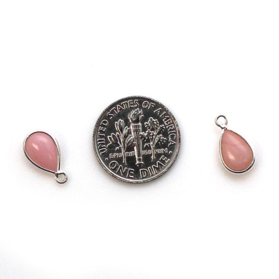 Wholesale Bezel Charm Pendant - Sterling Silver Charm - Natural Pink Opal- Tiny Teardrop Shape - October Birthstone