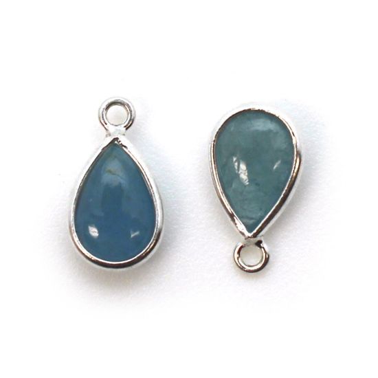 Wholesale Bezel Charm Pendant - Sterling Silver Charm - Natural Aquamarine - Tiny Teardrop Shape - March Birthstone