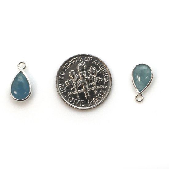 Wholesale Bezel Charm Pendant - Sterling Silver Charm - Natural Aquamarine - Tiny Teardrop Shape - March Birthstone