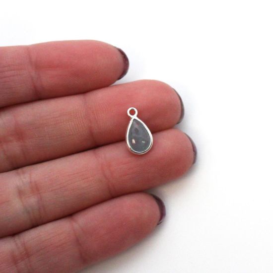 Wholesale Bezel Charm Pendant - Sterling Silver Charm - Natural Aquamarine - Tiny Teardrop Shape - March Birthstone