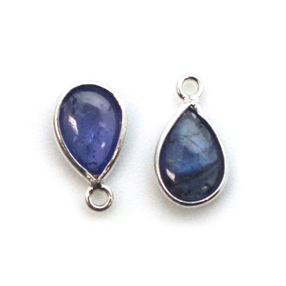Wholesale Bezel Charm Pendant - Sterling Silver Charm - Natural Tanzanite - Tiny Teardrop Shape - December Birthstone