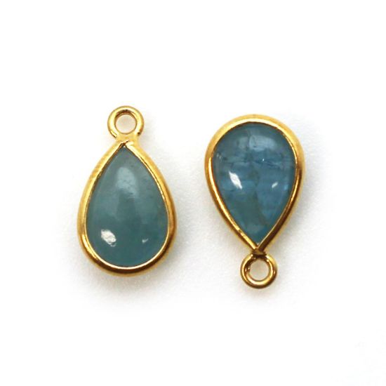Wholesale Bezel Charm Pendant - Gold Plated Sterling Silver Charm - Natural Aquamarine  - Tiny Teardrop Shape - March Birthstone