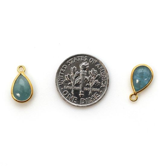 Wholesale Bezel Charm Pendant - Gold Plated Sterling Silver Charm - Natural Aquamarine  - Tiny Teardrop Shape - March Birthstone
