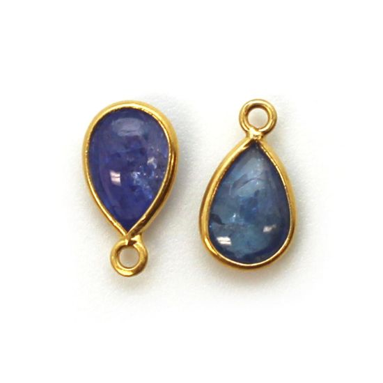 Wholesale Bezel Charm Pendant - Gold Plated Sterling Silver Charm - Natural Tanzanite  - Tiny Teardrop Shape - December Birthstone