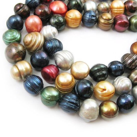 Wholesale Multi-Color Big Freshwater Pearl, 12-14mm Round Shape with Rings - June Birthstone (Sold Per Strand)